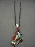 Important Vintage Native American Navajo David Tune Sterling Silver Turquoise Inlay Necklace Old-Nativo Arts