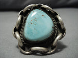 Important Vintage Native American Navajo Dry Crfeek Turquoise Sterling Silver Ring Old-Nativo Arts
