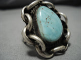 Important Vintage Native American Navajo Dry Crfeek Turquoise Sterling Silver Ring Old-Nativo Arts