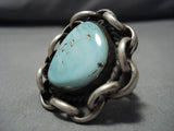 Important Vintage Native American Navajo Dry Crfeek Turquoise Sterling Silver Ring Old-Nativo Arts