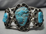 Important!! Vintage Native American Navajo Easter Blue Turquoise Sterling Silver Bracelet Old-Nativo Arts