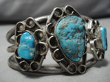 Important!! Vintage Native American Navajo Easter Blue Turquoise Sterling Silver Bracelet Old-Nativo Arts
