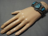 Important!! Vintage Native American Navajo Easter Blue Turquoise Sterling Silver Bracelet Old-Nativo Arts