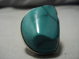 Important Vintage Native American Navajo Huge Green Turquoise Lightning Sterling Silver Ring-Nativo Arts