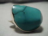 Important Vintage Native American Navajo Huge Green Turquoise Lightning Sterling Silver Ring-Nativo Arts