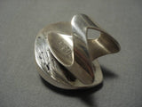 Important Vintage Native American Navajo Huge Green Turquoise Lightning Sterling Silver Ring-Nativo Arts