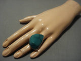 Important Vintage Native American Navajo Huge Green Turquoise Lightning Sterling Silver Ring-Nativo Arts