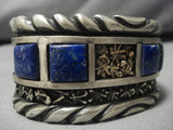 Important!! Vintage Native American Navajo Kirk Lapis Inlay Sterling Silver Gold Bracelet Heavy!-Nativo Arts