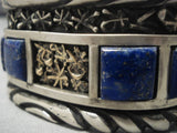 Important!! Vintage Native American Navajo Kirk Lapis Inlay Sterling Silver Gold Bracelet Heavy!-Nativo Arts