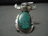 Important Vintage Native American Navajo Nel Morton Turquoise Sterling Silver Kachina Ring-Nativo Arts