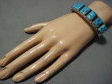 Important Vintage Native American Navajo Oscar Alexius Square Turquoise Sterling Silver Bracelet-Nativo Arts
