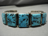 Important Vintage Native American Navajo Square Turquoise Oscar Alexius Sterling Silver Bracelet-Nativo Arts