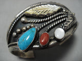 Important Vintage Native American Navajo Turquoise Sterling Silver Bracelet Old-Nativo Arts