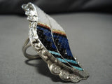 Important Vintage Native American Zuni Cubed Turquoise Inlay Sterling Silver Ring-Nativo Arts