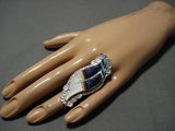 Important Vintage Native American Zuni Cubed Turquoise Inlay Sterling Silver Ring-Nativo Arts