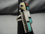Important Vintage Native American Zuni Julie O Lahi Turquoise Coral Sterling Silver Ring Old-Nativo Arts