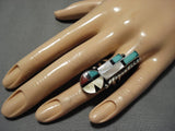Important Vintage Native American Zuni Julie O Lahi Turquoise Coral Sterling Silver Ring Old-Nativo Arts