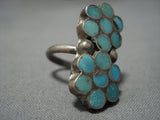 Important Vintage Native American Zuni Sterling Silver Dishta Turquoise Inlay Ring Old-Nativo Arts