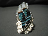 Important Vintage Native American Zuni Turquoise Inlay Sterling Silver Ring Old-Nativo Arts