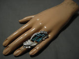 Important Vintage Native American Zuni Turquoise Inlay Sterling Silver Ring Old-Nativo Arts