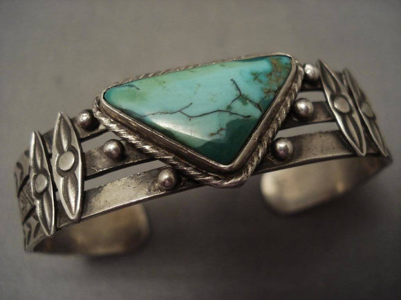 Important Vintage Navajo Cerrillos Turquoise Ingot Native American Jewelry Silver Bracelet-Nativo Arts