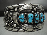 Important Vintage Navajo 'Chee Family' Turquoise Native American Jewelry Silver Garden Bracelet-Nativo Arts