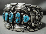 Important Vintage Navajo 'Chee Family' Turquoise Native American Jewelry Silver Garden Bracelet-Nativo Arts