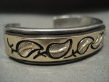 Important Vintage Navajo Curtis Pete Heavy Real 14k Gold Leaf Native American Jewelry Silver Bracelet-Nativo Arts