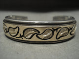 Important Vintage Navajo Curtis Pete Heavy Real 14k Gold Leaf Native American Jewelry Silver Bracelet-Nativo Arts