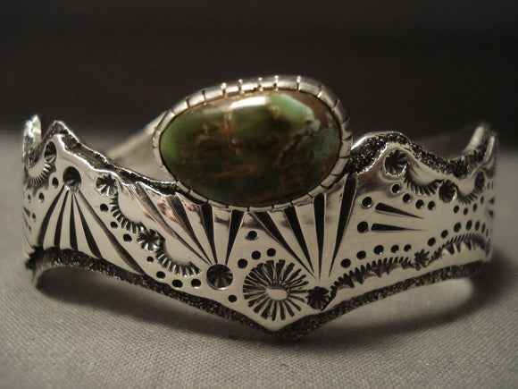 Important Vintage Navajo David Tune 'Natural Damale' Turquoise Native American Jewelry Silver Bracelet-Nativo Arts
