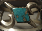 Important Vintage Navajo Ernie Lister Turquoise Native American Jewelry Silver Bracelet Old-Nativo Arts