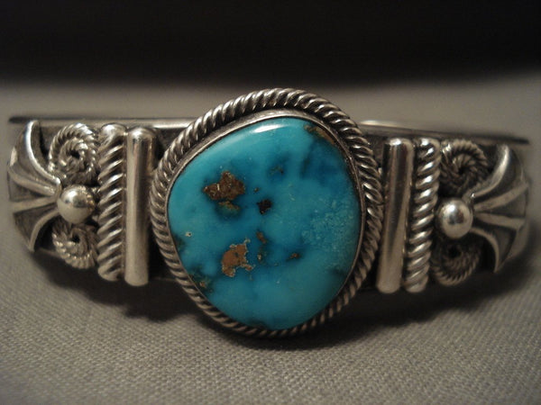 Important Vintage Navajo Gary Reeves Natural Turquoise Native American  Jewelry Silver Bracelet