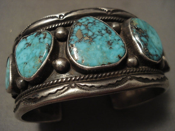 Important Vintage Navajo Gibson Nez Turquoise Native American Jewelry Silver Bracelet Old-Nativo Arts