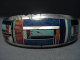 Important Vintage Navajo Gil Nelson Turquoise Inloay Sterling Native American Jewelry Silver Bracelet-Nativo Arts