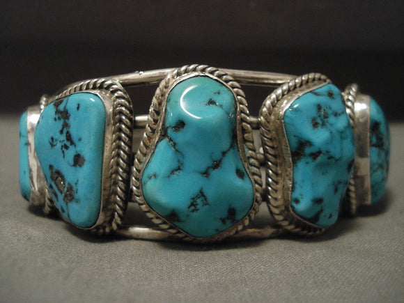 Important Vintage Navajo 'Guild' Turquoise Native American Jewelry Silver 92 Grams Bracelet-Nativo Arts