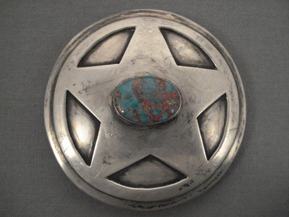 Important Vintage Navajo 'Jim Redfeather' Turquoise Native American Jewelry Silver Badge Pin-Nativo Arts