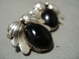 Important Vintage Navajo Kirk Smith (d.) Onyx Native American Jewelry Silver Earrings Old-Nativo Arts