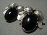 Important Vintage Navajo Kirk Smith (d.) Onyx Native American Jewelry Silver Earrings Old-Nativo Arts