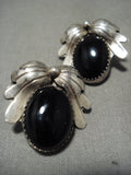 Important Vintage Navajo Kirk Smith (d.) Onyx Native American Jewelry Silver Earrings Old-Nativo Arts