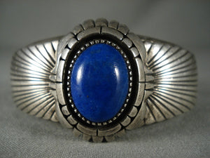 Important Vintage Navajo Lapis Native American Jewelry Silver Bracelet Old-Nativo Arts
