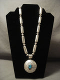 Important Vintage Navajo Leo Nez Revisible Native American Jewelry Silver Tube Turquoise Necklace-Nativo Arts