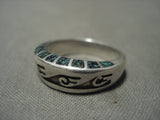 Important Vintage Navajo Lonn Parker Turquoise Native American Jewelry Silver Wave Ring Old-Nativo Arts