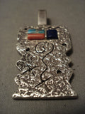Important Vintage Navajo Lyndon Tsosie Petroglyph Native American Jewelry Silver Pendant Old-Nativo Arts