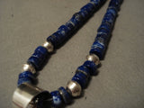 Important Vintage Navajo 'Rare Lapis Heishi' Turquoise Native American Jewelry Silver Necklace Old-Nativo Arts