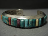 Important Vintage Navajo Ray Adakai Natural Green Turquoise Native American Jewelry Silver Thik Bracelet-Nativo Arts