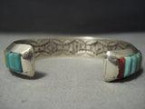 Important Vintage Navajo Ray Adakai Natural Green Turquoise Native American Jewelry Silver Thik Bracelet-Nativo Arts