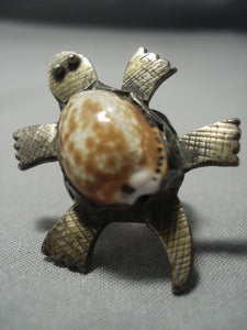 Important!! Vintage Navajo Real Sterling Native American Jewelry Silver Shell Turtle Ring-Nativo Arts