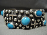 Important Vintage Navajo Ron Willie Turquoise Native American Jewelry Silver Cross Raindrop Bracelet-Nativo Arts