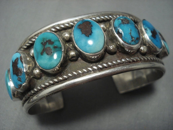 Important Vintage Navajo Singer Bisbee Turquoise Sterling Native American Jewelry Silver Bracelet-Nativo Arts