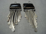 Important Vintage Navajo Squared Onyx Sterling Silver Native American Jewelry Earrings-Nativo Arts